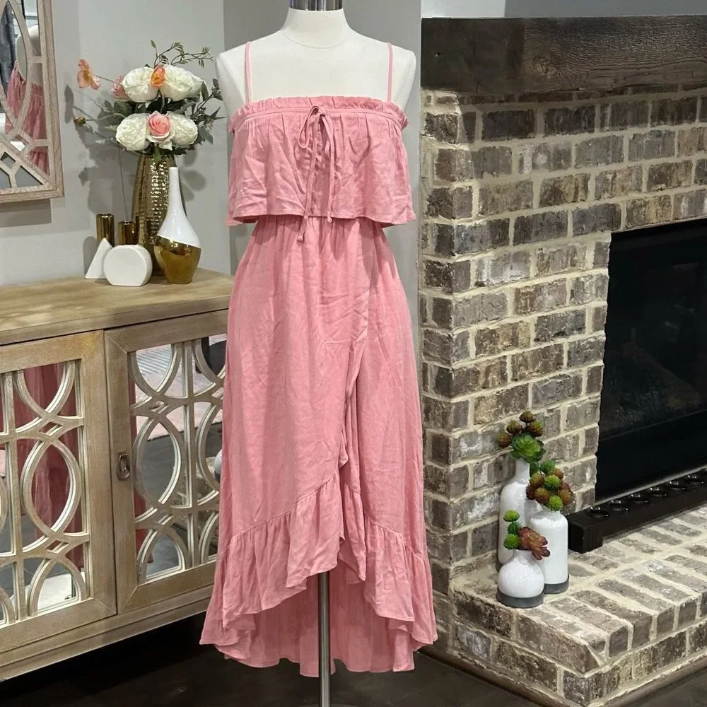 LULUS Women’s Sincerely Yours Blush Pink Ruffled Midi Dress in the Size Small - Picture 13 of 16